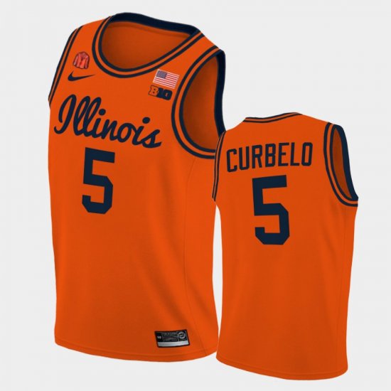 #5 Andre Curbelo 2021 Big Ten Tournament Champions Illinois Coach Lou Patch Men Orange Jersey 161734-581