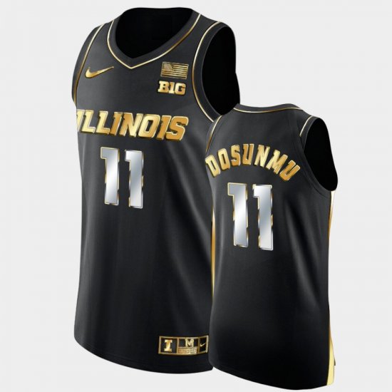 #11 Ayo Dosunmu 2021 Big Ten Tournament Champions Illinois Fighting Illini Golden Authentic Mens Black Jersey 151558-498