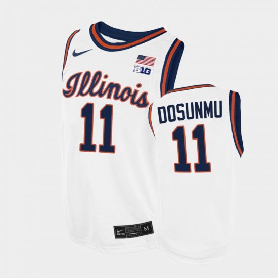 #11 Ayo Dosunmu Throwback Illinois Fighting Illini College Basketball Mens White Jersey 840474-203