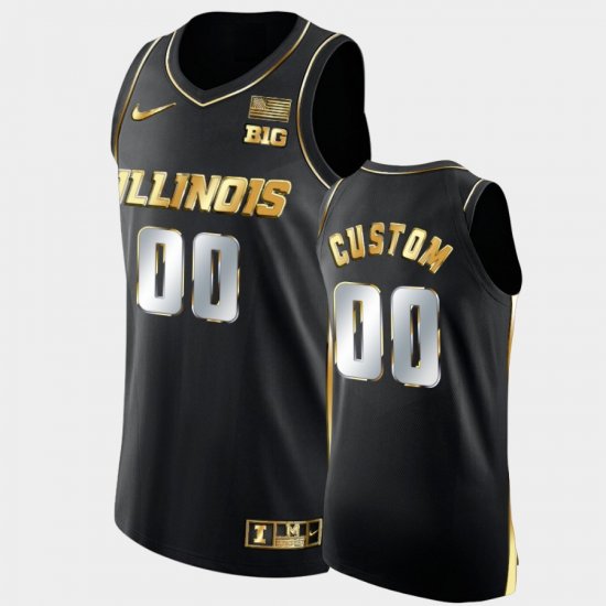 #00 Custom 2021 Big Ten Tournament Champions Fighting Illini Golden Authentic Mens Black Jersey 170908-911