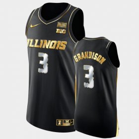 #3 Jacob Grandison 2021 Big Ten Tournament Champions Illinois Golden Authentic Men Black Jersey 312102-284