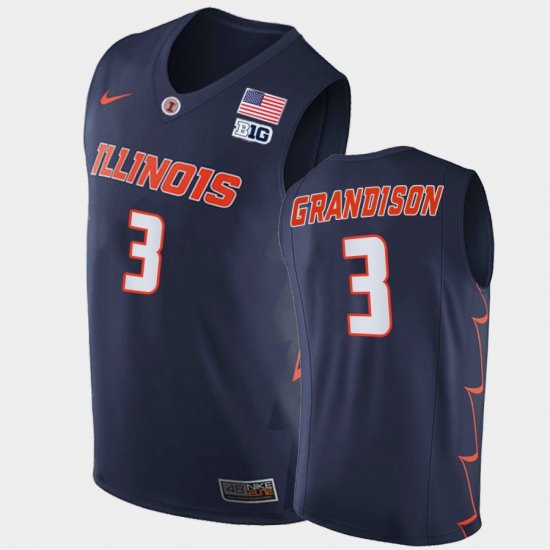 #3 Jacob Grandison 2021 Big Ten Tournament Champions Illinois Replica Mens Navy Jersey 644464-723