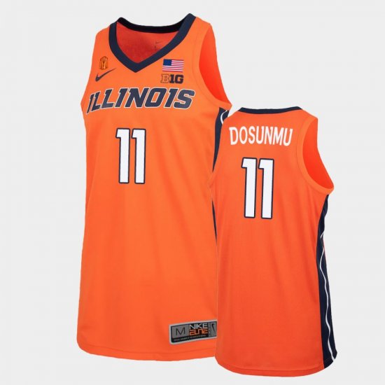 #11 Ayo Dosunmu College Basketball Illinois Basketball 2021 Replica Men\'s Orange Jersey 258233-289