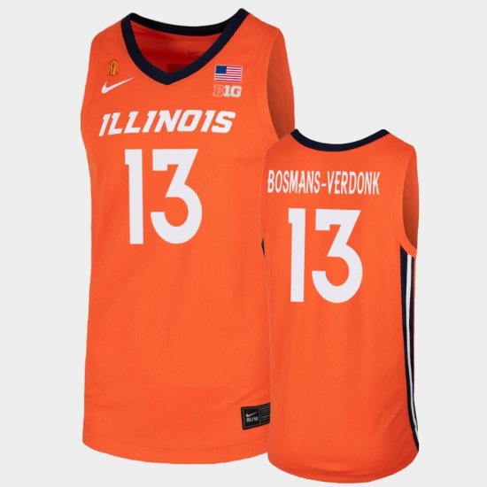 #13 Benjamin Bosmans-Verdonk College Basketball Fighting Illini Mens Orange Jersey 175467-738