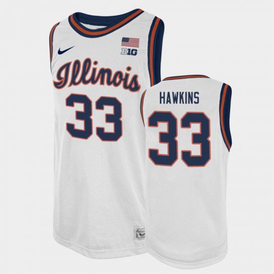 #33 Coleman Hawkins College Basketball University of Illinois Basketball 2021 Swingman Player Mens White Jersey 205371-560