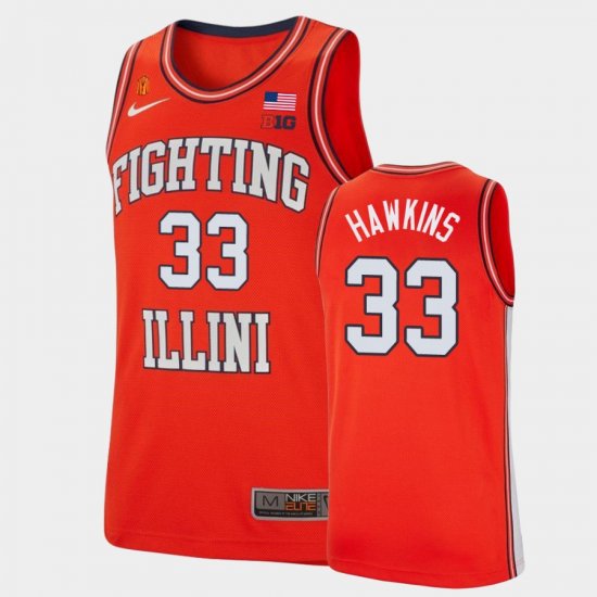 #33 Coleman Hawkins College Basketball Illinois Retro Men\'s Orange Jersey 691127-739