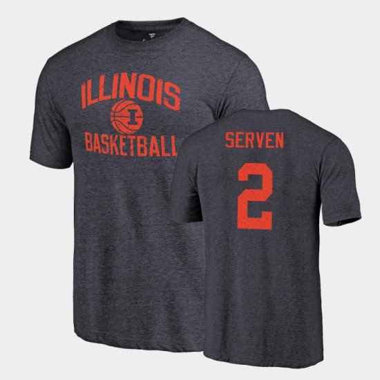 #2 Connor Serven College Basketball Illinois Fighting Illini Tri-Blend Men Navy T-Shirt 302699-959