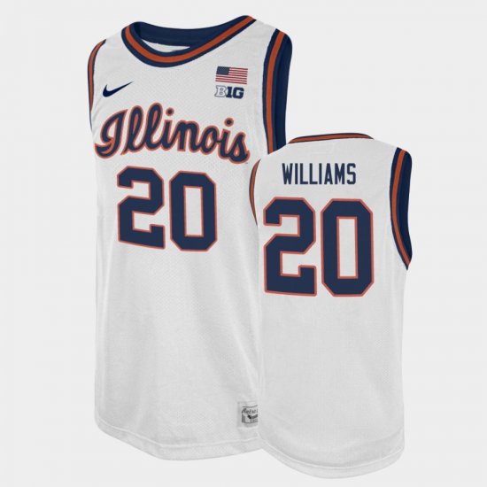 #20 Da\'Monte Williams College Basketball Illinois Fighting Illini Basketball 2021 Swingman Player Mens White Jersey 388107-456