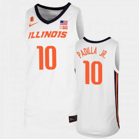 #10 Edgar Padilla Jr. Replica Fighting Illini College Basketball Men\'s White Jersey 123069-391