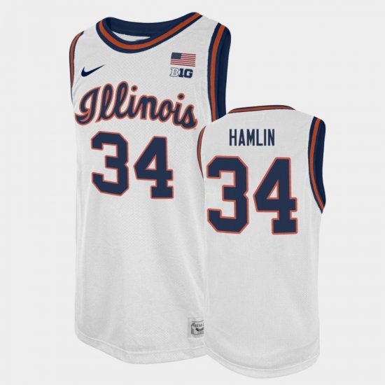 #34 Jermaine Hamlin College Basketball Illinois Fighting Illini Basketball 2021 Swingman Player Men White Jersey 171601-132