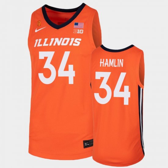 #34 Jermaine Hamlin College Basketball Fighting Illini Mens Orange Jersey 326229-482