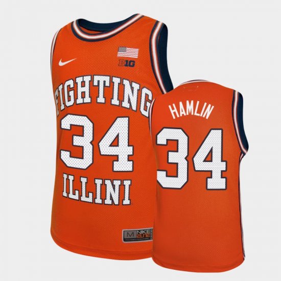 #34 Jermaine Hamlin Throwback Fighting Illini Basketball Men\'s Orange Jersey 504261-705