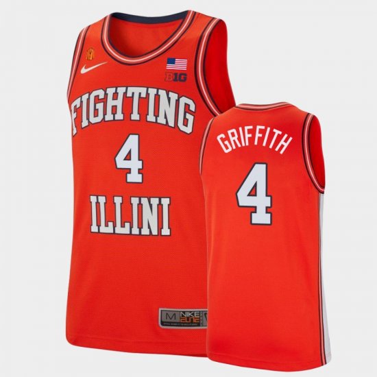 #4 Zach Griffith College Basketball Fighting Illini Retro Mens Orange Jersey 455035-798