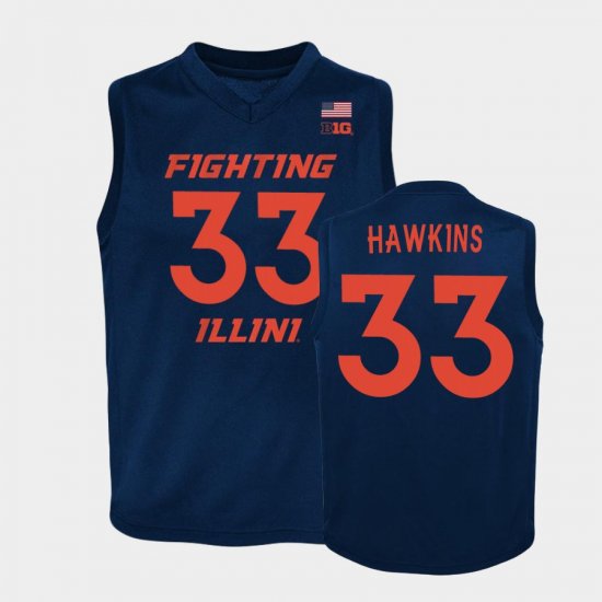 #33 Coleman Hawkins Replica Illinois Basketball Youth Navy Jersey 393623-401