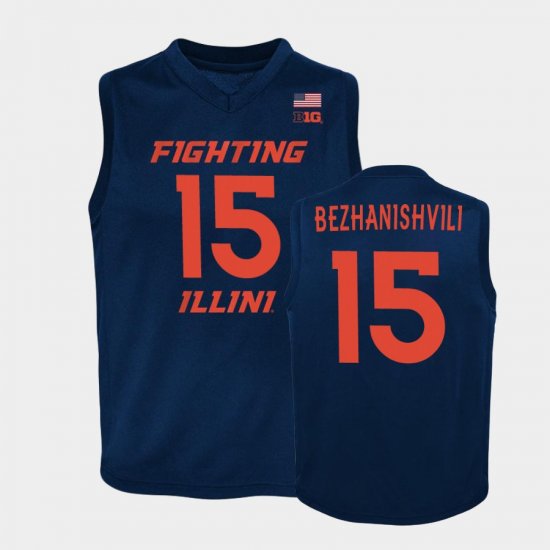 #15 Giorgi Bezhanishvili Replica Fighting Illini Basketball Youth Navy Jersey 547505-834