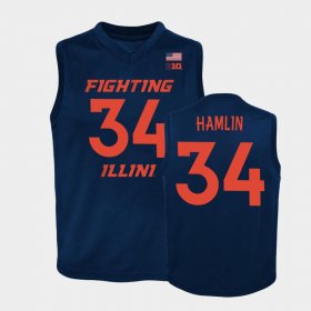 #34 Jermaine Hamlin Replica Fighting Illini Basketball Youth Navy Jersey 488178-536